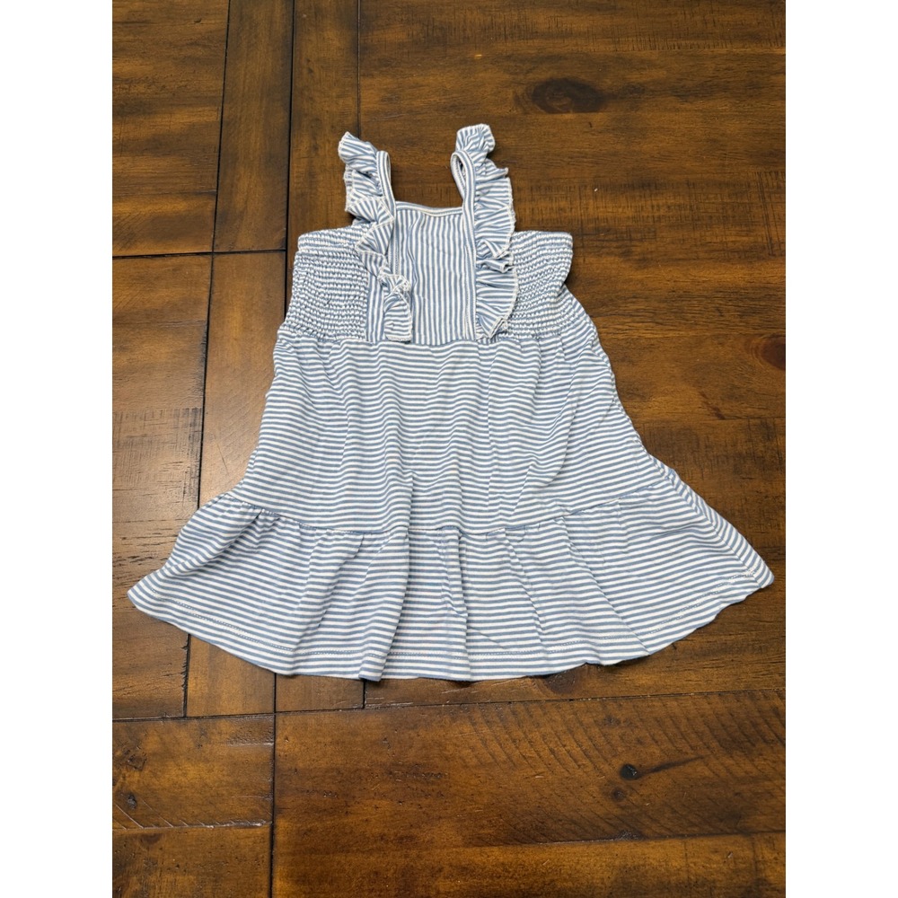 Vignette Girls Blue White Striped Ruffle Strap Smocked Tiered Sun Dress 18-24M